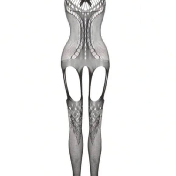 Black Bow Tank-Top Fishnet Bodysuit - Picture 5 of 5